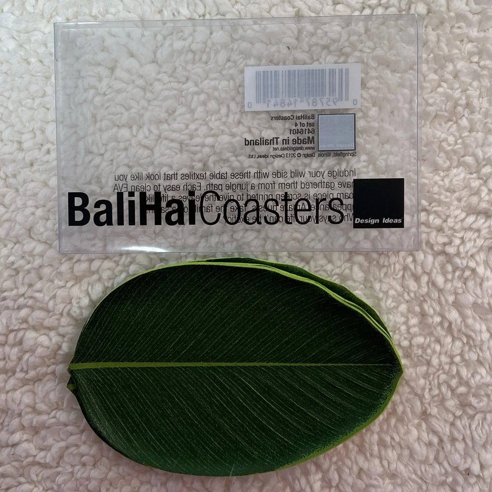 Design Idea Bali Hai Leaf-Shaped Table Textiles in Deep Green w/Olive Accents